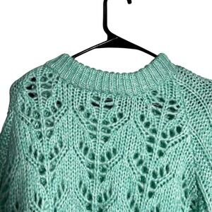 Blue Blush Mint Green Crochet Knit Sweater Women's Medium Loose Fit Open Knit